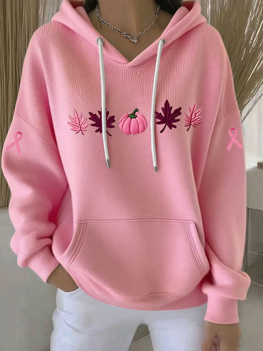 Sweat à capuche décontracté imprimé ruban rose pour femmes
