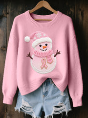 Pull en tricot confortable brodé de bonhomme de neige de Noël pour femmes