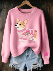 Chandail en tricot confortable brodé Lovely Corgi Dog pour femmes