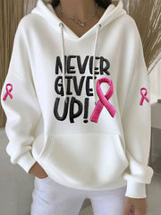 Sweat à capuche décontracté imprimé ruban rose pour femmes