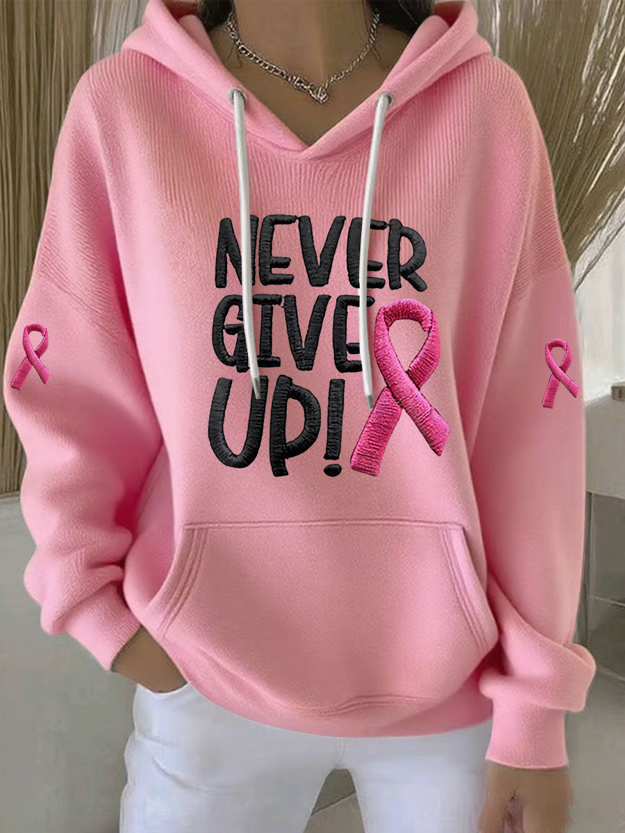 Sweat à capuche décontracté imprimé ruban rose pour femmes