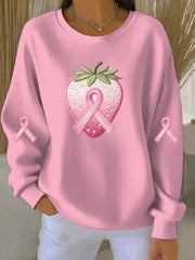 Le cancer du sein rose des femmes brodé fraise imprimé Sweat-shirt décontracté