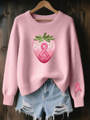 Le rose du cancer du sein des femmes a brodé le chandail confortable de Knit de fraise