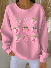 Le cancer du sein rose des femmes brodé fraise imprimé Sweat-shirt décontracté