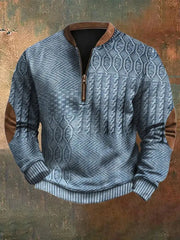 Sweat-shirt à fermeture à glissière décontracté imprimé à motif de câble vintage pour hommes