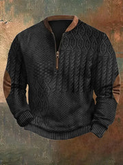 Sweat-shirt à fermeture à glissière décontracté imprimé à motif de câble vintage pour hommes