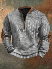 Sweat-shirt à fermeture à glissière décontracté imprimé à motif de câble vintage pour hommes