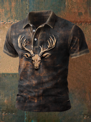 Retro Western Style Elk Art Imprimé Casual Tops pour hommes