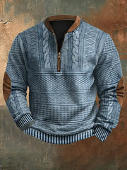 Vintage Knit Pattern Print Casual Zipper Sweatshirt des hommes