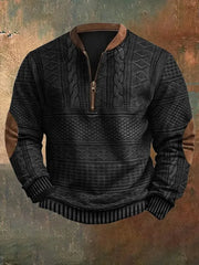 Vintage Knit Pattern Print Casual Zipper Sweatshirt des hommes