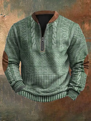 Vintage Knit Pattern Print Casual Zipper Sweatshirt des hommes