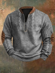Vintage Knit Pattern Print Casual Zipper Sweatshirt des hommes