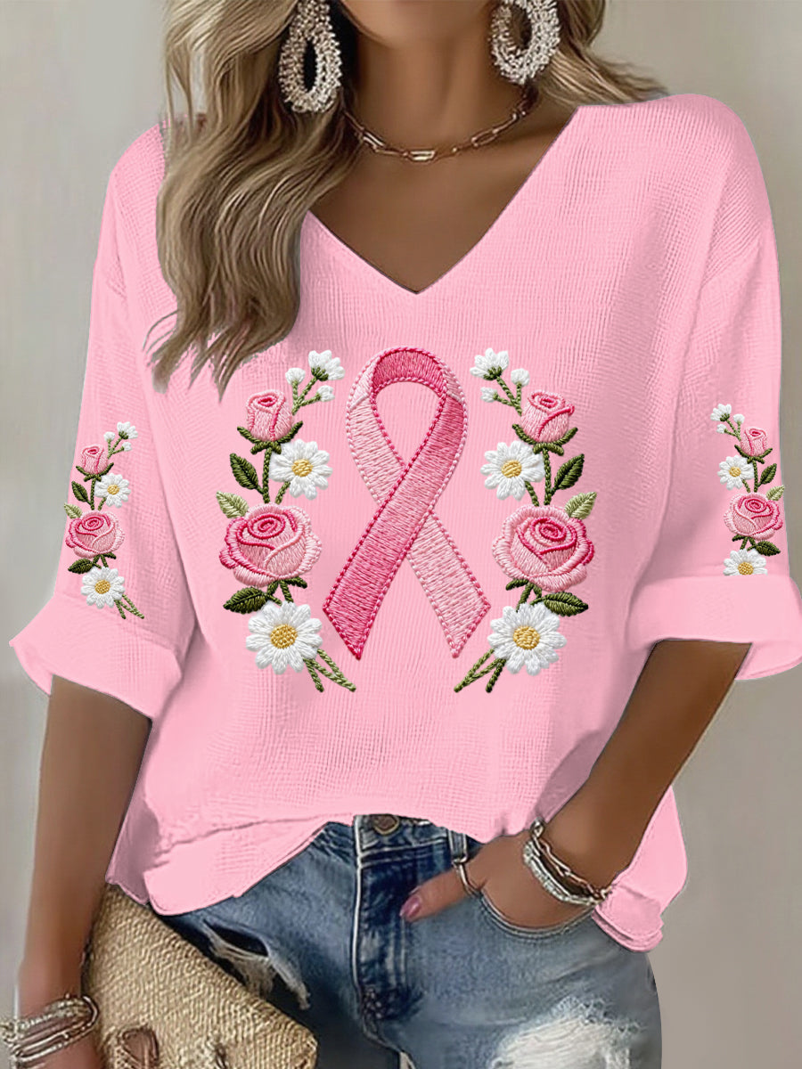 T-shirt décontracté imprimé cancer du sein pour femmes