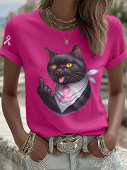 T-shirt Décontracté Femme Chat Rose Ruban Imprimé