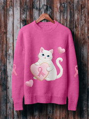 Pull Femme Rose Chat Rose Ruban Sensibilisation Au Cancer Du Sein