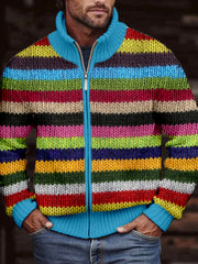 Cardigan en tricot confortable à rayures multicolores pour hommes