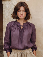Chemise en lin simple de couleur unie pour femmes