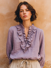 Chemise élégante en lin design à volants pour femmes