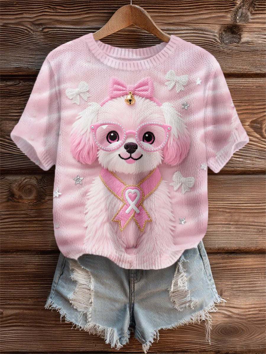 T-shirt de soutien de sensibilisation au cancer du sein ruban rose chien rose femme