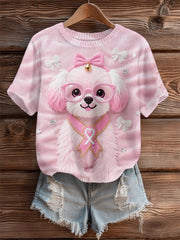 T-shirt de soutien de sensibilisation au cancer du sein ruban rose chien rose femme