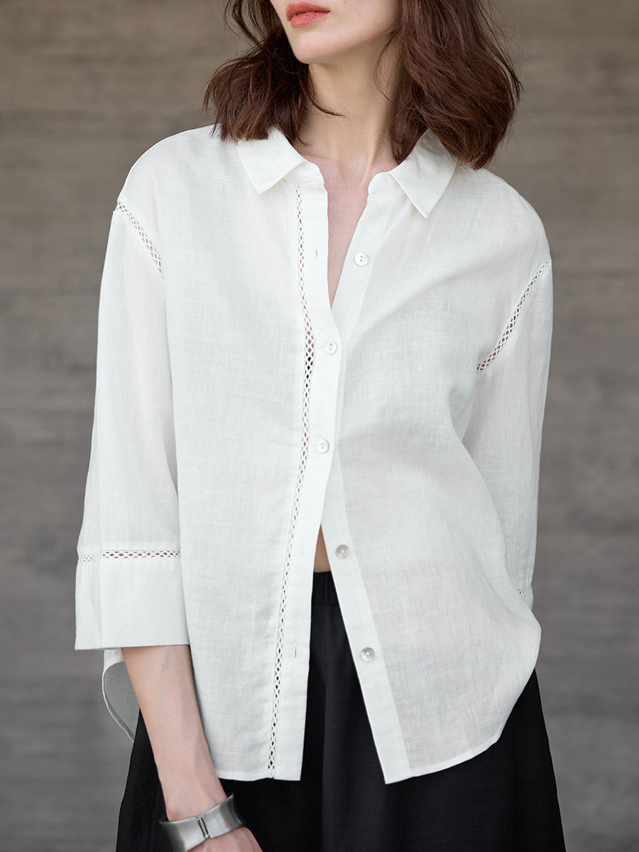 Chemise en lin creuse en dentelle pour femmes