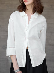 Chemise en lin creuse en dentelle pour femmes