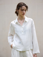 Chemise décontractée à col en V en lin pour femmes