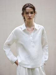Chemise décontractée à col en V en lin pour femmes
