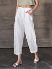 Pantalon court droit tout-match à taille élastique pour femme