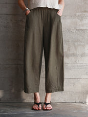Pantalon court droit tout-match à taille élastique pour femme