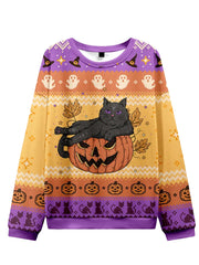 Funny Halloween Black Cat Imprimer Sweatshirt laid des femmes