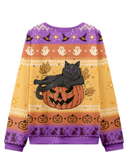 Funny Halloween Black Cat Imprimer Sweatshirt laid des femmes
