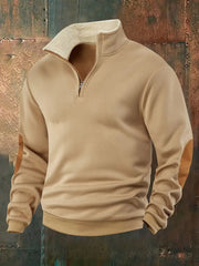 Pull à col en fourrure demi-zip de couleur unie pour hommes