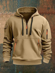 Sweat à capuche en molleton en peluche de poche de couleur unie pour hommes
