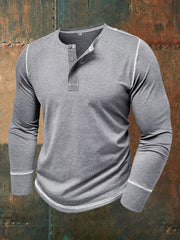 T-shirt à manches longues à col Henley décontracté de couleur unie pour hommes