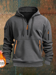 Sweat à capuche en molleton en peluche de poche de couleur unie pour hommes