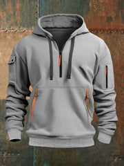 Sweat à capuche en molleton en peluche de poche de couleur unie pour hommes