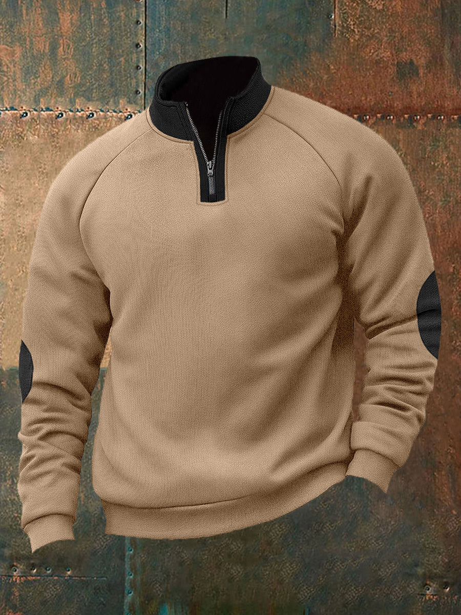 Pull en fourrure à demi-zip de couleur unie pour hommes