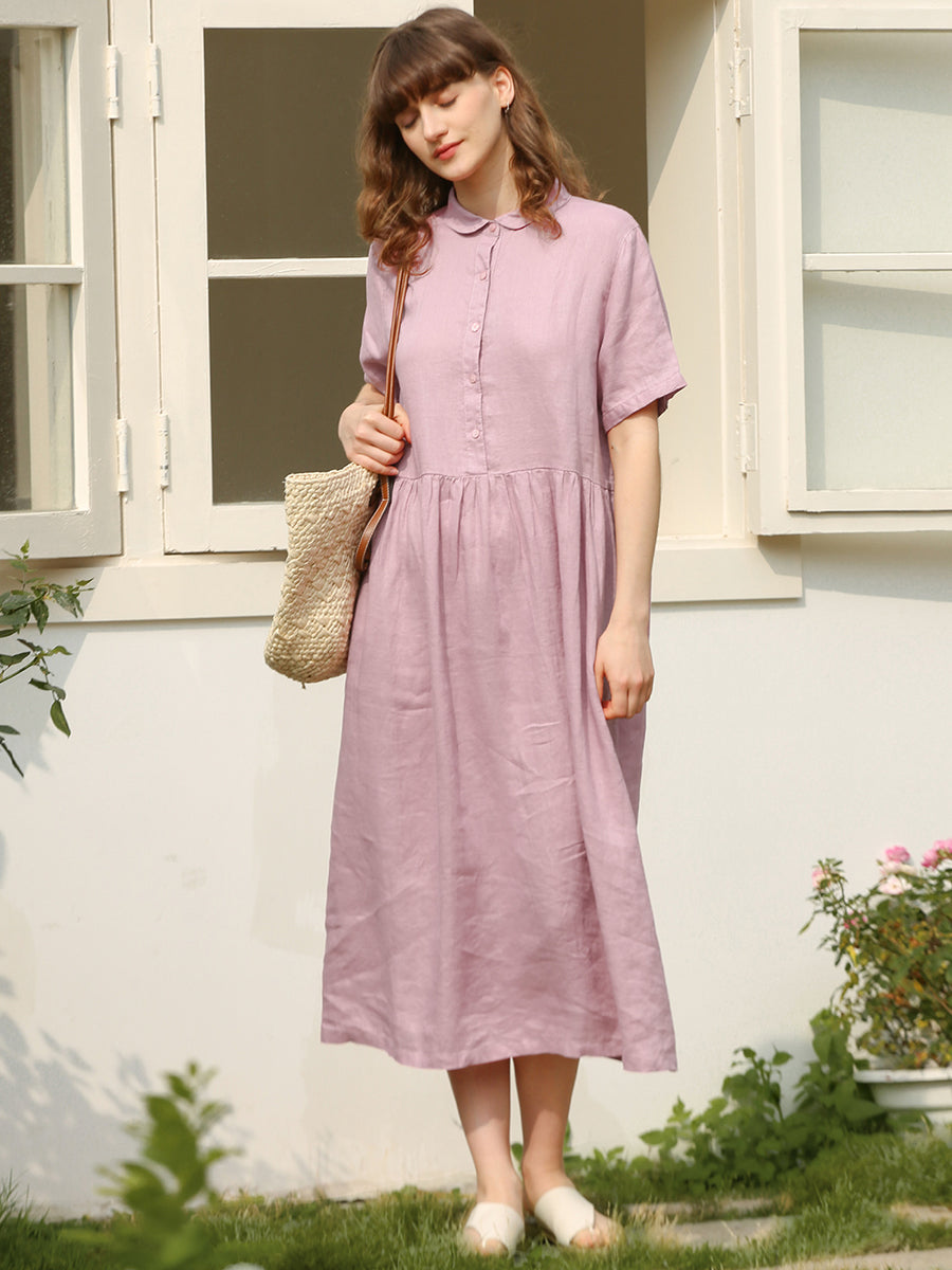 Robe à manches courtes en lin pour femmes