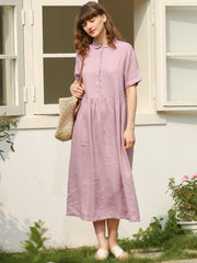 Robe à manches courtes en lin pour femmes