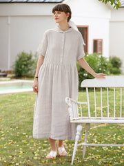 Robe à manches courtes en lin pour femmes