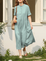 Robe à manches courtes en lin pour femmes