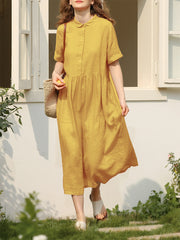 Robe à manches courtes en lin pour femmes