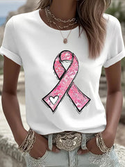 Sensibilisation au cancer du sein des femmes rose ruban imprimé Sweat-shirt décontracté