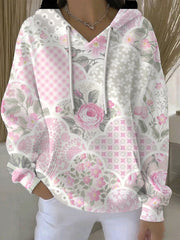 Sweat à Capuche Décontracté Femme Rose Cancer Du Sein Imprimé