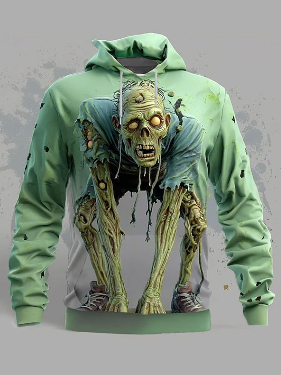 Sweat-shirt à capuche surdimensionné pour hommes Halloween 3D Illusion d'optique Zombie Horror