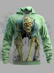Sweat-shirt à capuche surdimensionné pour hommes Halloween 3D Illusion d'optique Zombie Horror