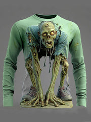 Hommes Halloween 3D Imprimé Illusion Optique Zombie Horreur Col Rond Manches Longues T-shirt