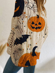 Les femmes de la citrouille d'Halloween chauves-souris Imprimer Casual lâche creux Pull