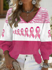 Top col V ruban rose cancer du sein femme
